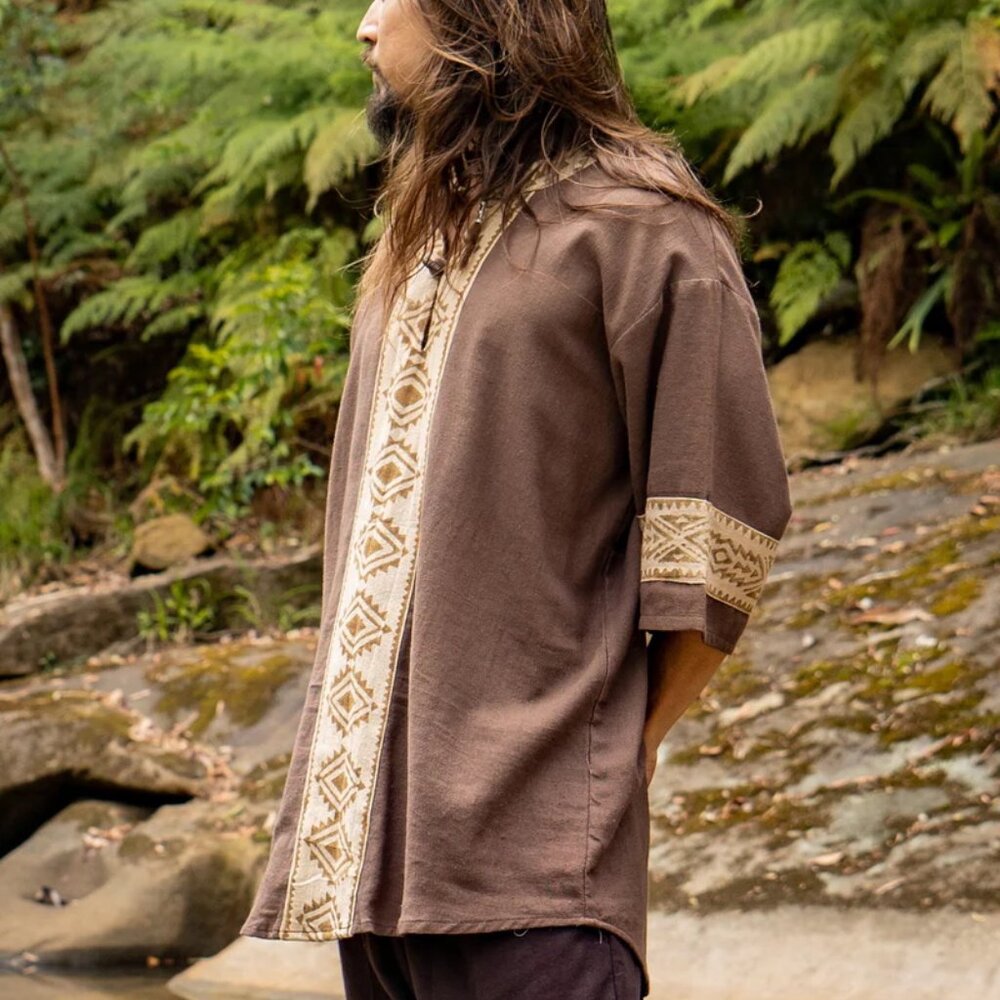MAHADI Beige Mens Shamanic Top Ceremony by AJJAYA